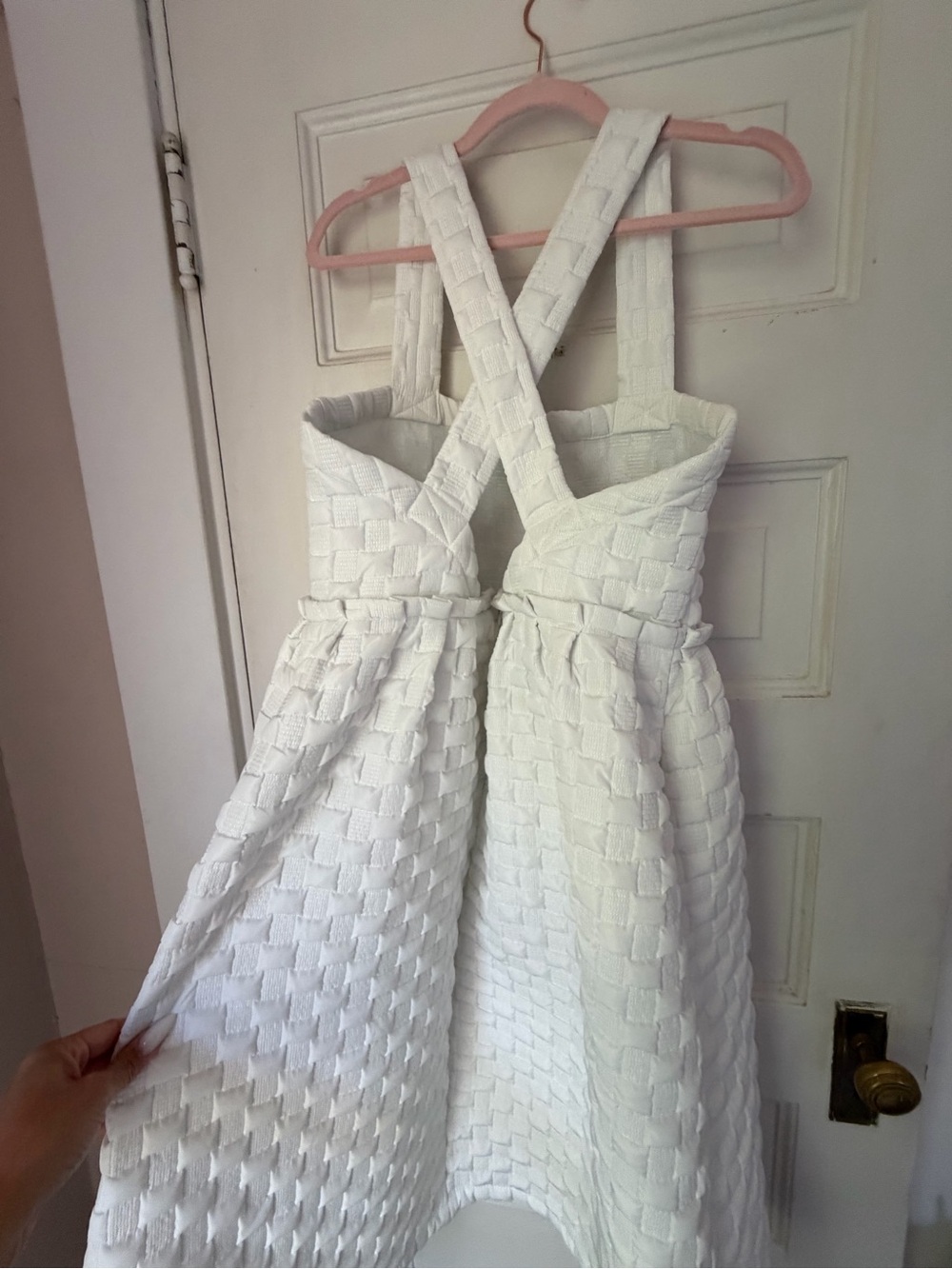 ASOS White woven square neck midi dress with a cross-over back - Picture 3 of 8